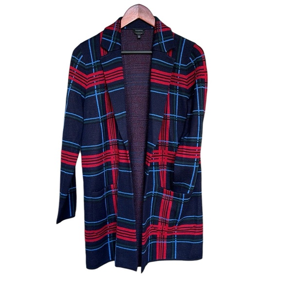 TALBOTS MERINO WOOL COATIGAN - CABIN PLAID, SMALL, OPEN FRONT - Picture 4 of 13